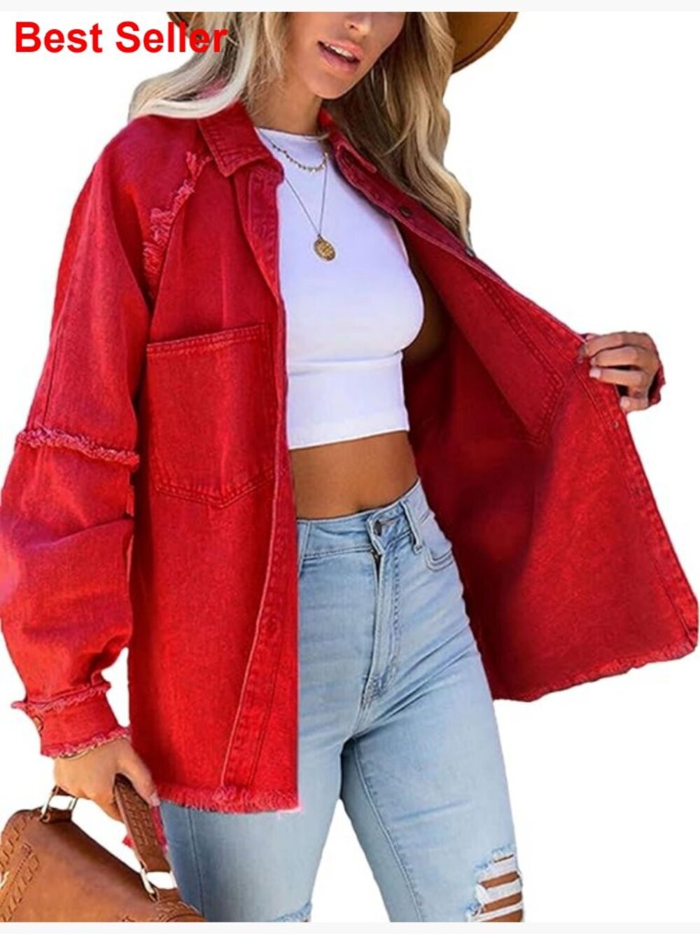 Oversized Washed Denim Jacket Button Down Long Sleeve Boyfriend Jean Shacket